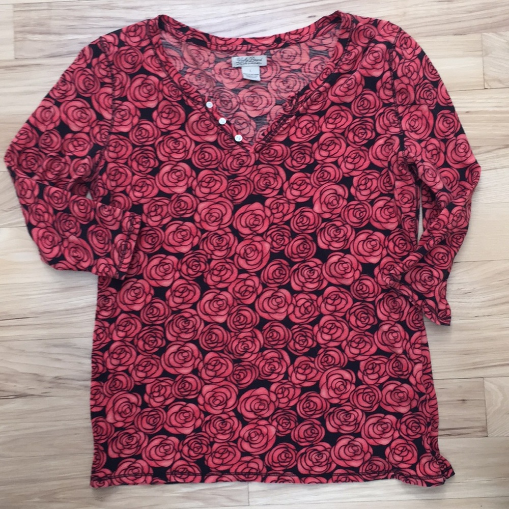 Lucky Brand cotton knit flowered top size L